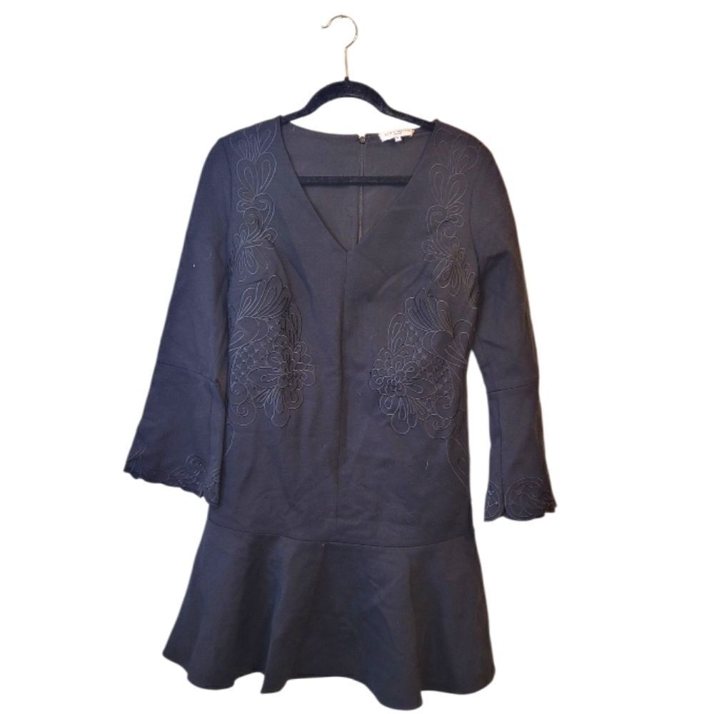 Kobi Halperin Black Floral Embroidered Stretch Knit Dress Size M